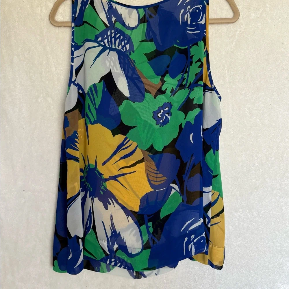 Chaus Blue and Gold Sleeveless Tank Top with Floral Design - Picture 4 of 4